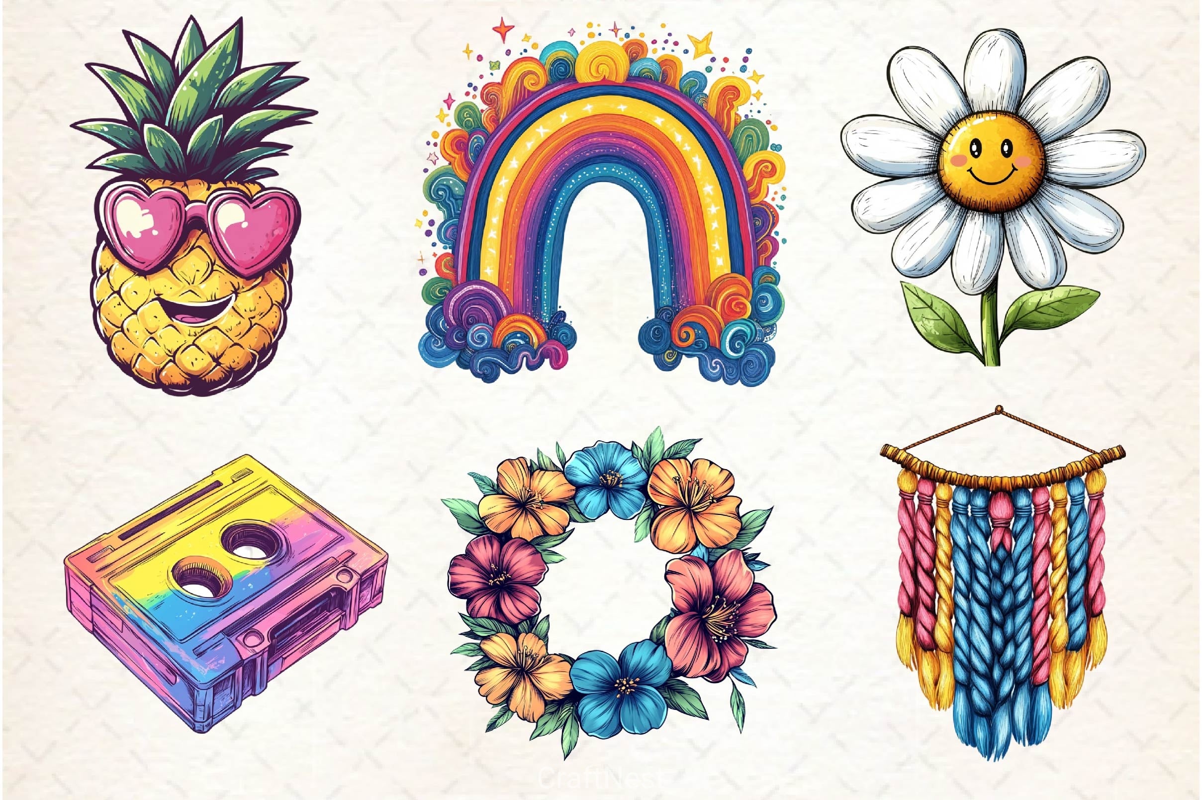 Retro Groovy Summer Clipart Bundle 3 - CraftNest - Digital Crafting and Art