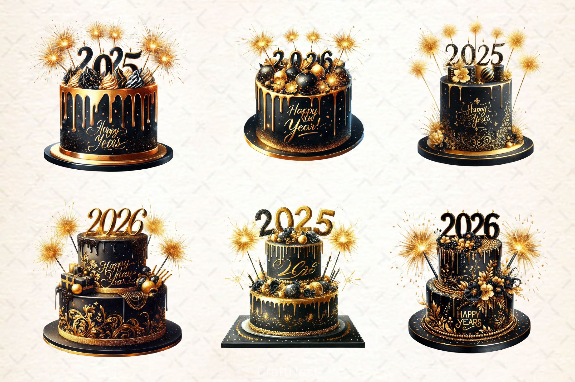Happy New Year Cake Clipart Bundle - CraftNest - Digital Crafting and Art