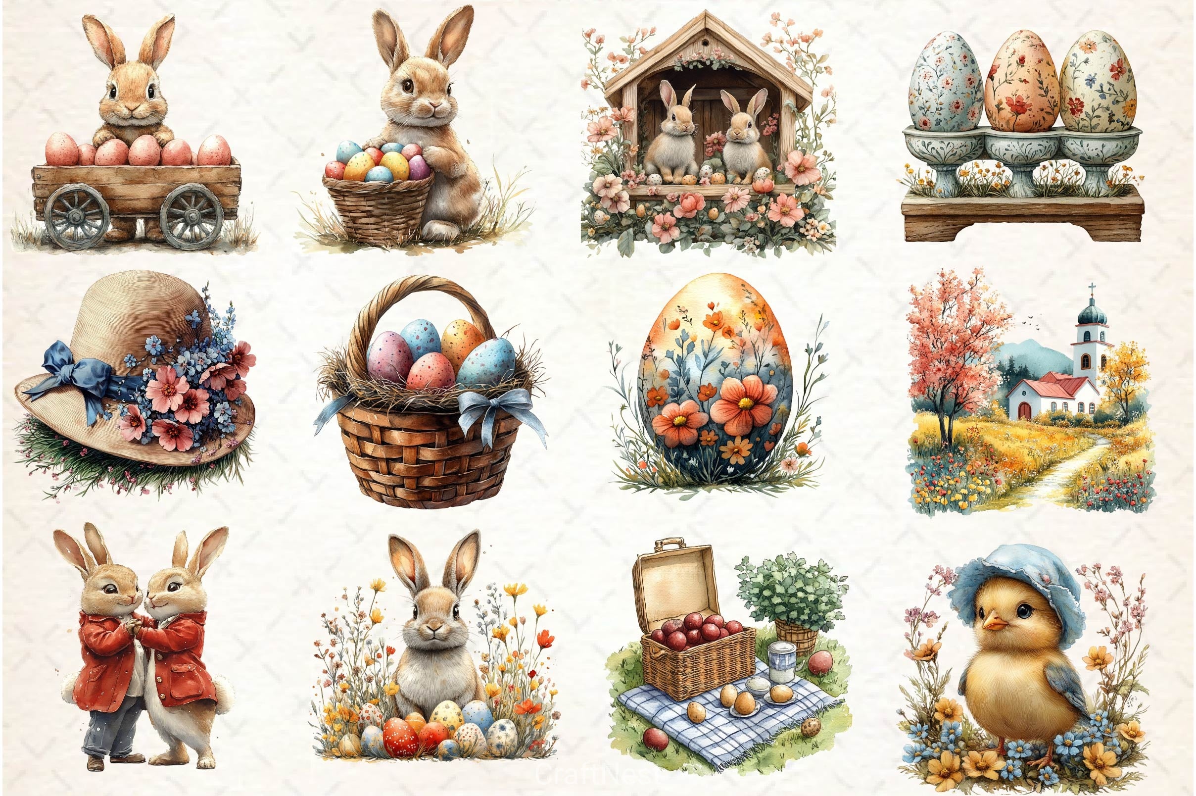 Vintage 1950 Easter Clipart Bundle 2 - CraftNest - Digital Crafting and Art