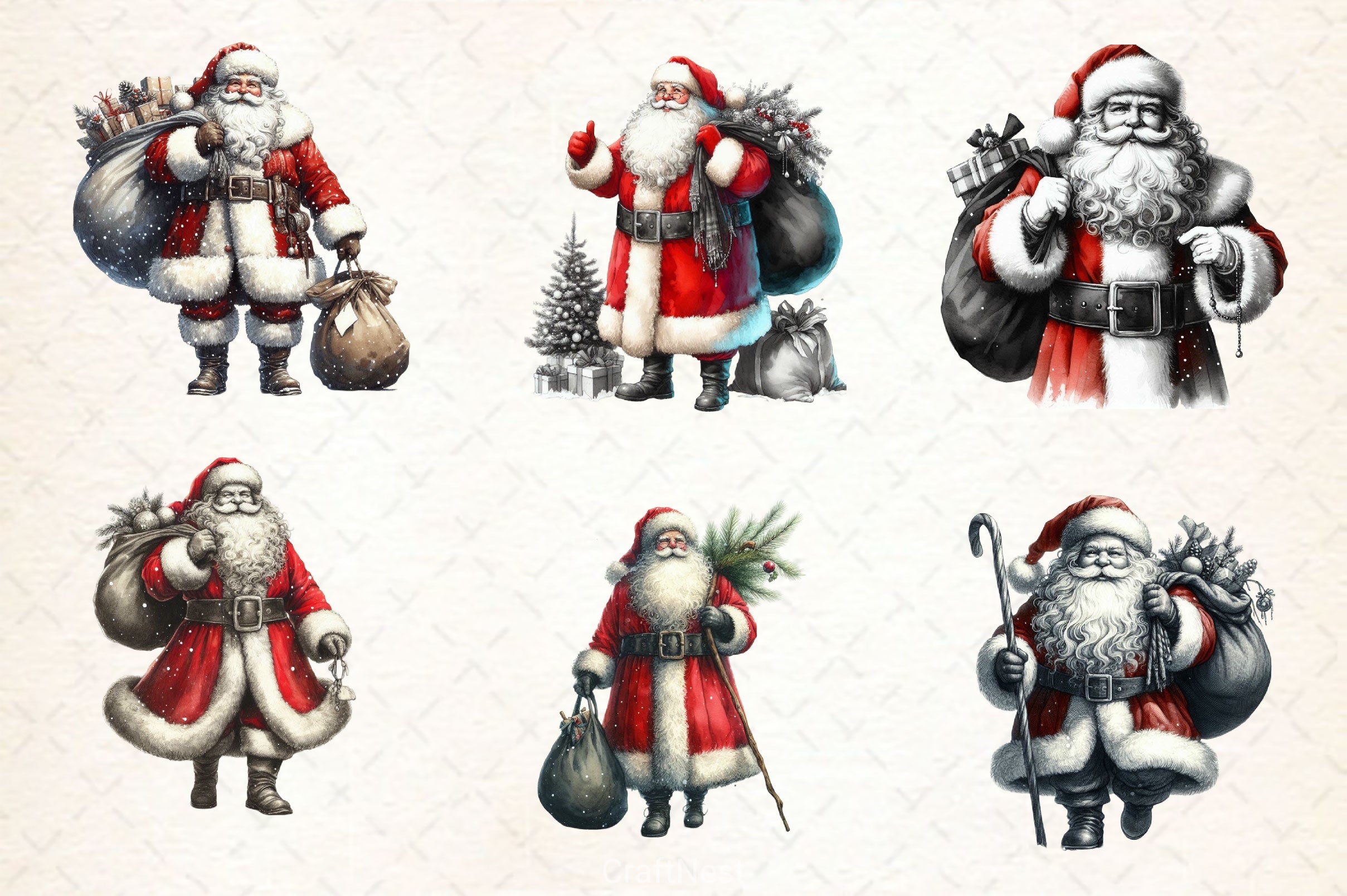 Black And White Santa Clipart Bundle 2 - CraftNest - Digital Crafting and Art