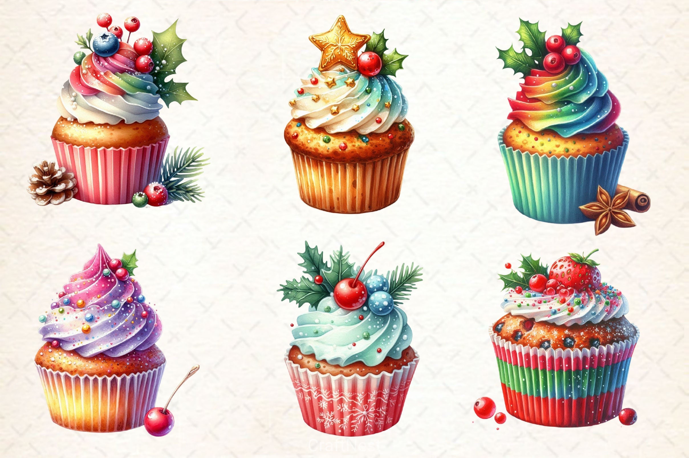 Christmas Cupcake Vintage Cupcake Clipart Bundle - CraftNest - Digital Crafting and Art