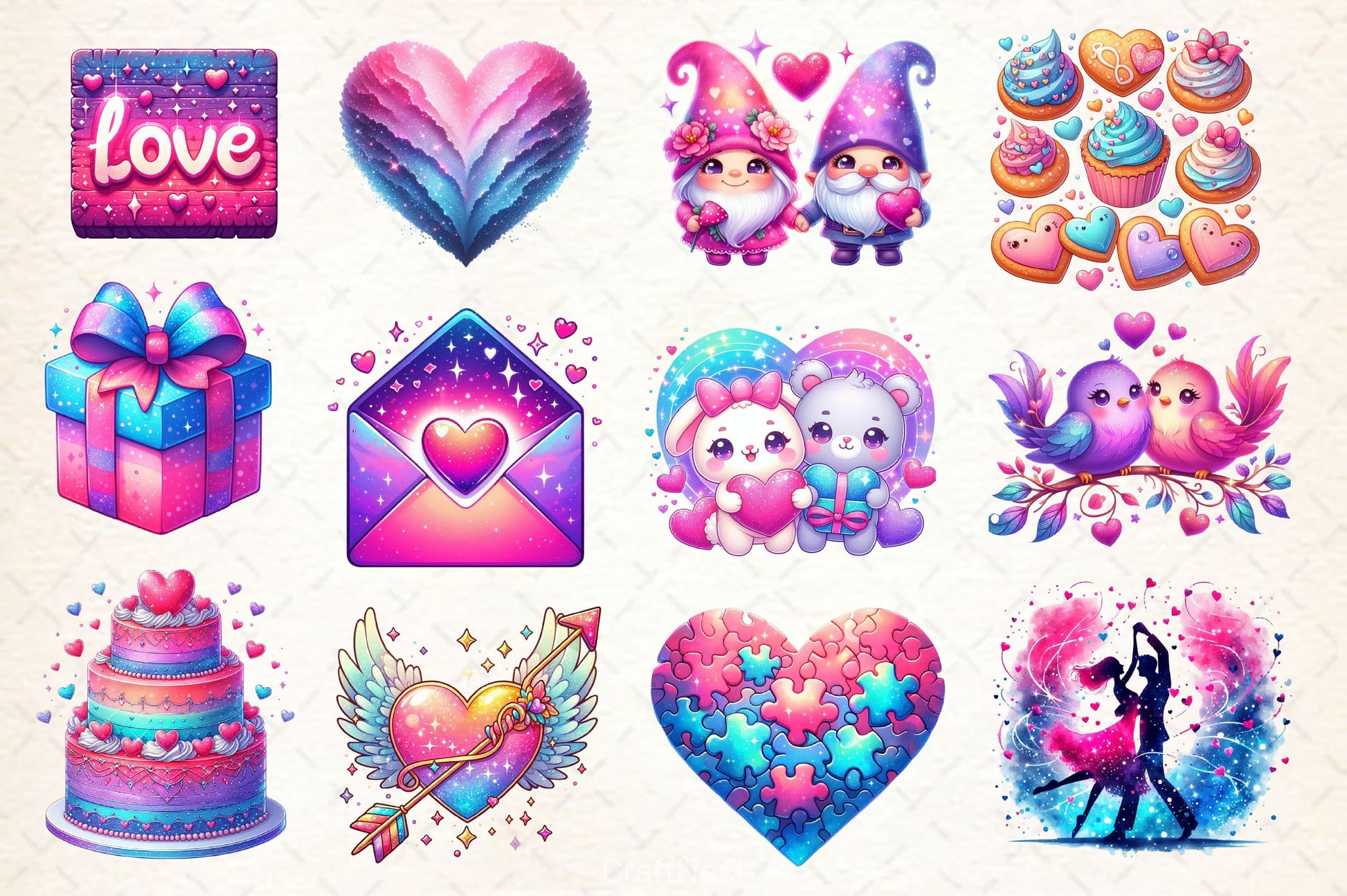 Glittery Valentine Clipart Bundle 2 - CraftNest - Digital Crafting and Art
