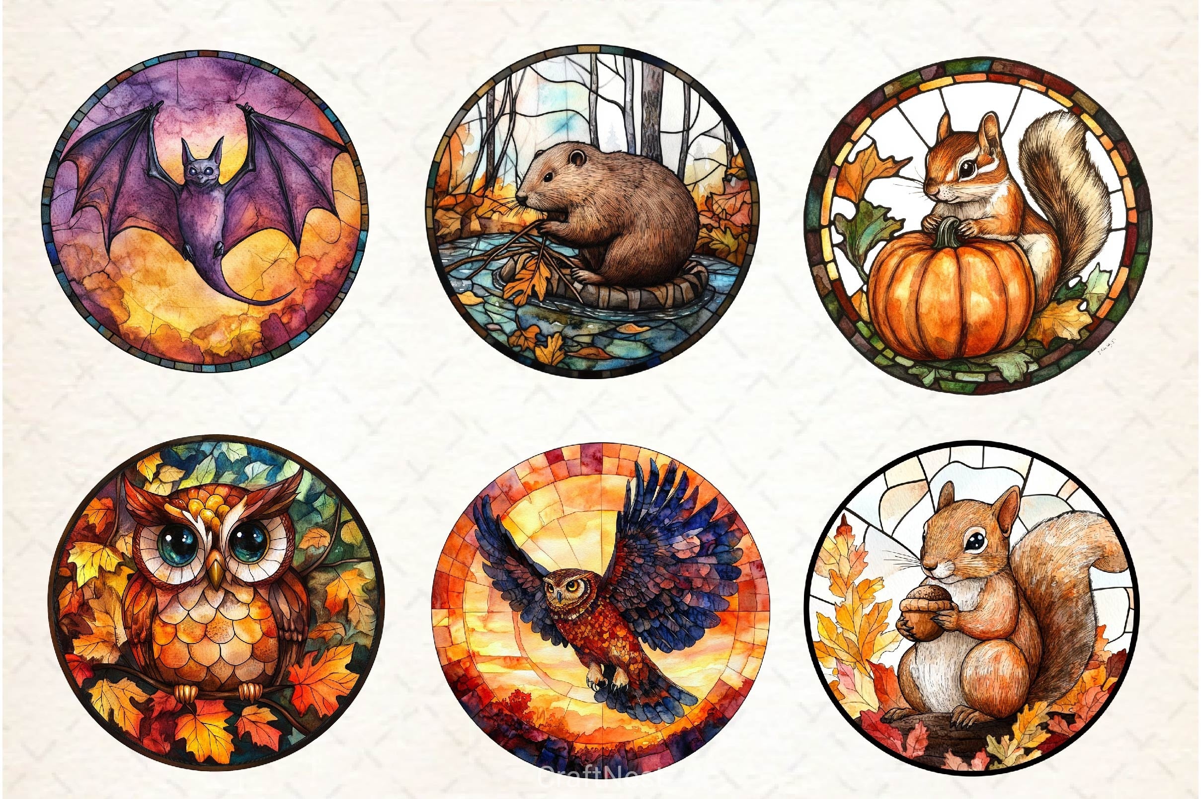 Stained Glass Autumn Animals Clipart Bundle - CraftNest - Digital Crafting and Art