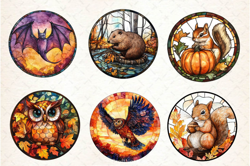 Stained Glass Autumn Animals Clipart Bundle - CraftNest - Digital Crafting and Art
