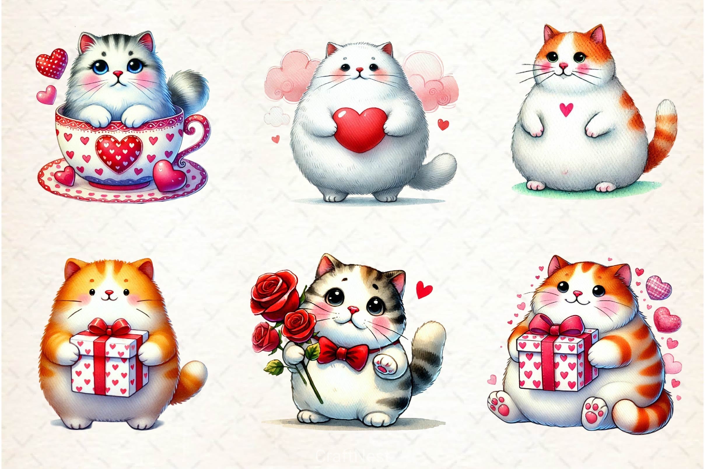 Valentine Fat Cat Clipart Bundle - CraftNest - Digital Crafting and Art