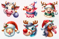 Funny Christmas Farm Animal Face Clipart Bundle - CraftNest - Digital Crafting and Art