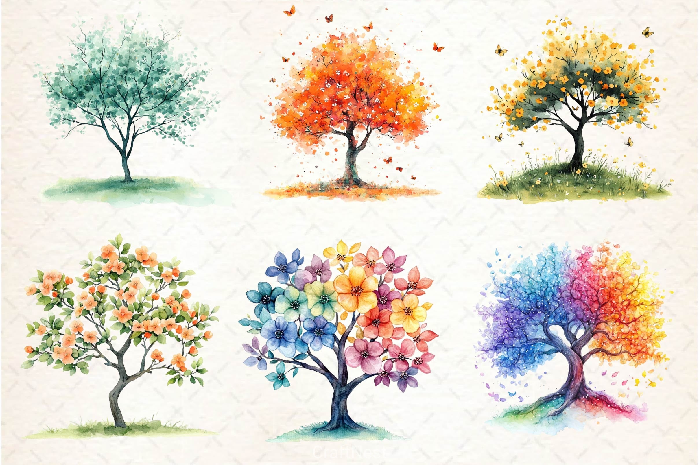 Pastel Spring Trees Clipart Bundle 4 - CraftNest - Digital Crafting and Art