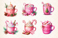 Pink Christmas Coffee Cup Clipart Bundle 2 - CraftNest - Digital Crafting and Art