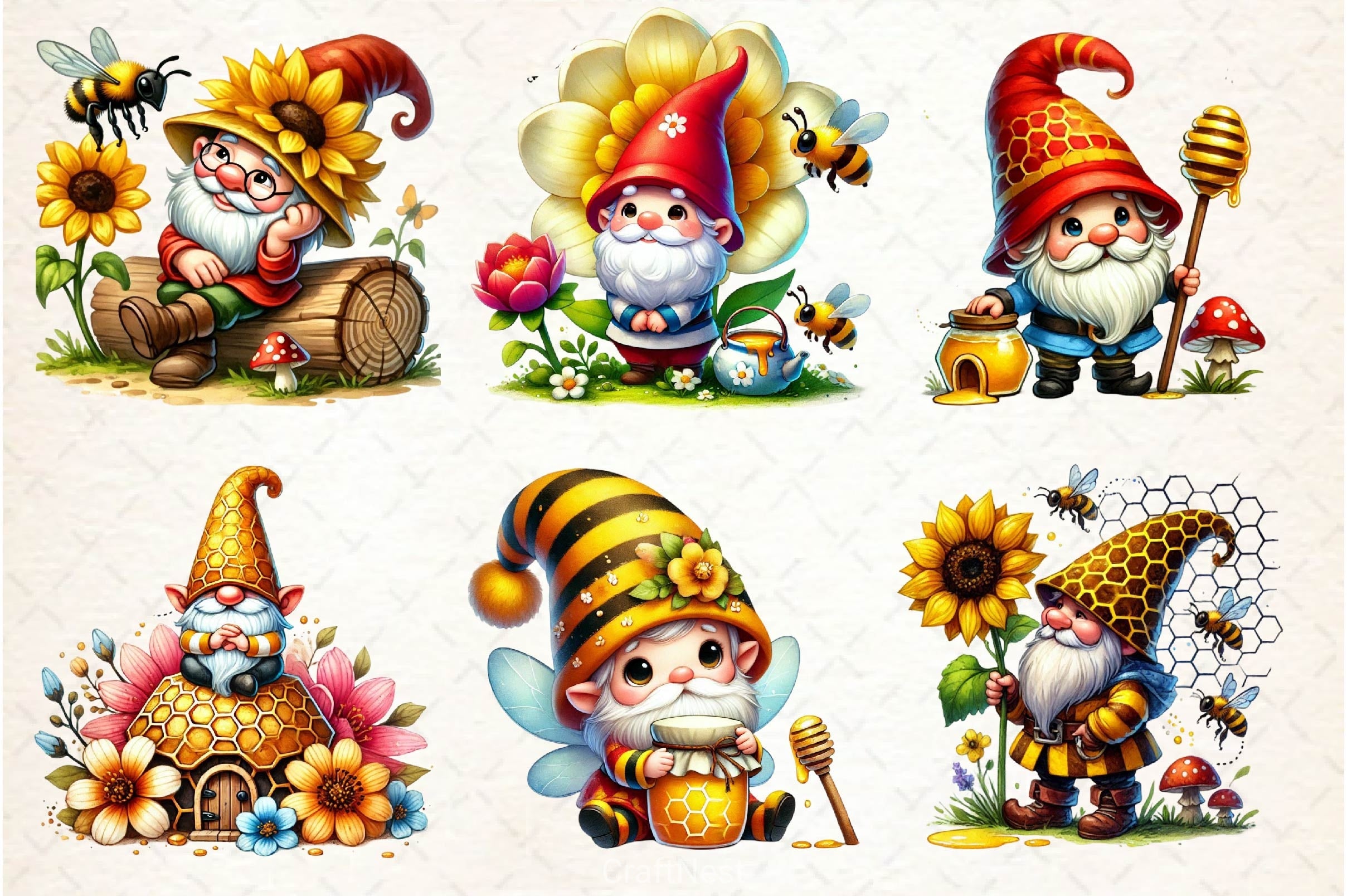 Honey Bee Gnome Clipart Bundle 5 - CraftNest - Digital Crafting and Art