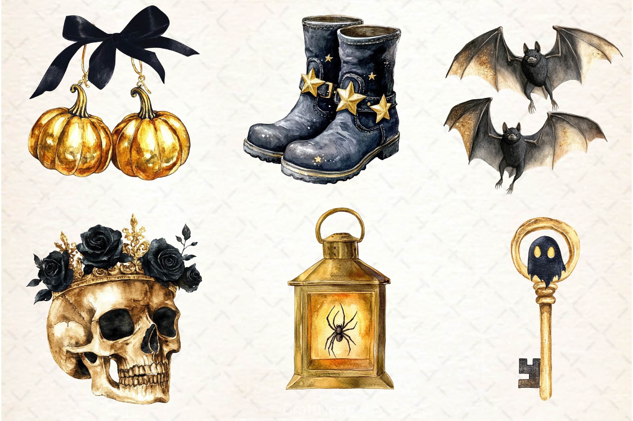 Luxury Black And Gold Halloween Clipart Bundle - CraftNest - Digital Crafting and Art