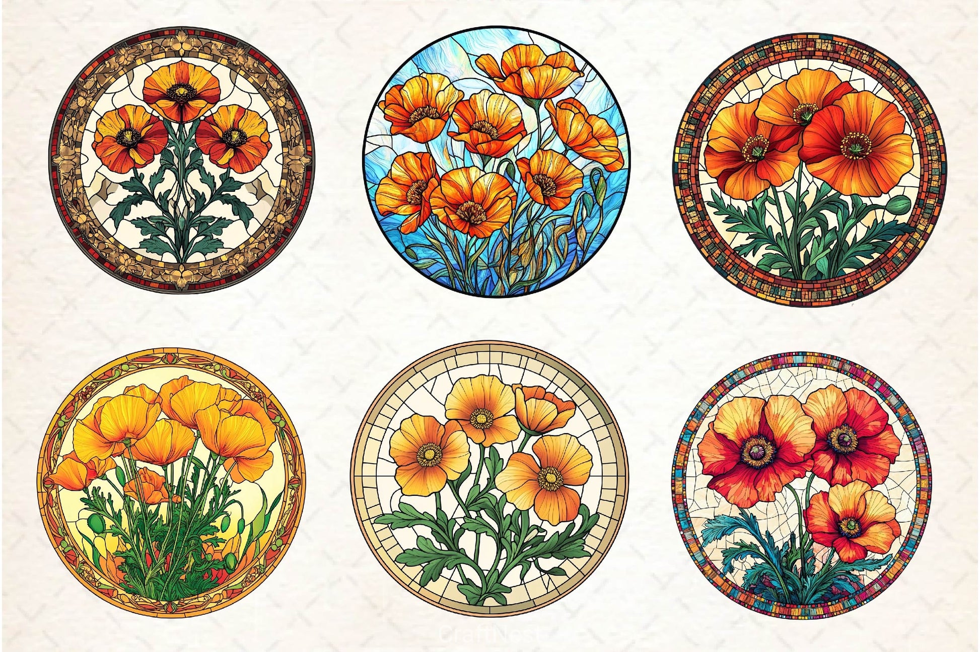 Stained Glass California Poppies Clipart Bundle - CraftNest - Digital Crafting and Art