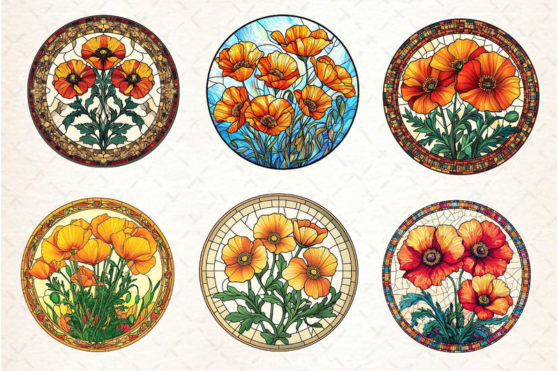 Stained Glass California Poppies Clipart Bundle - CraftNest - Digital Crafting and Art