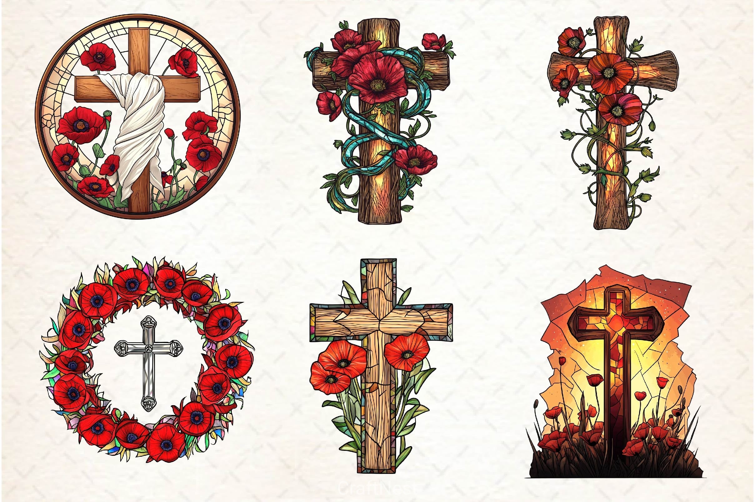 Poppy & Cross Faux Stained Glass Clipart Bundle - CraftNest - Digital Crafting and Art
