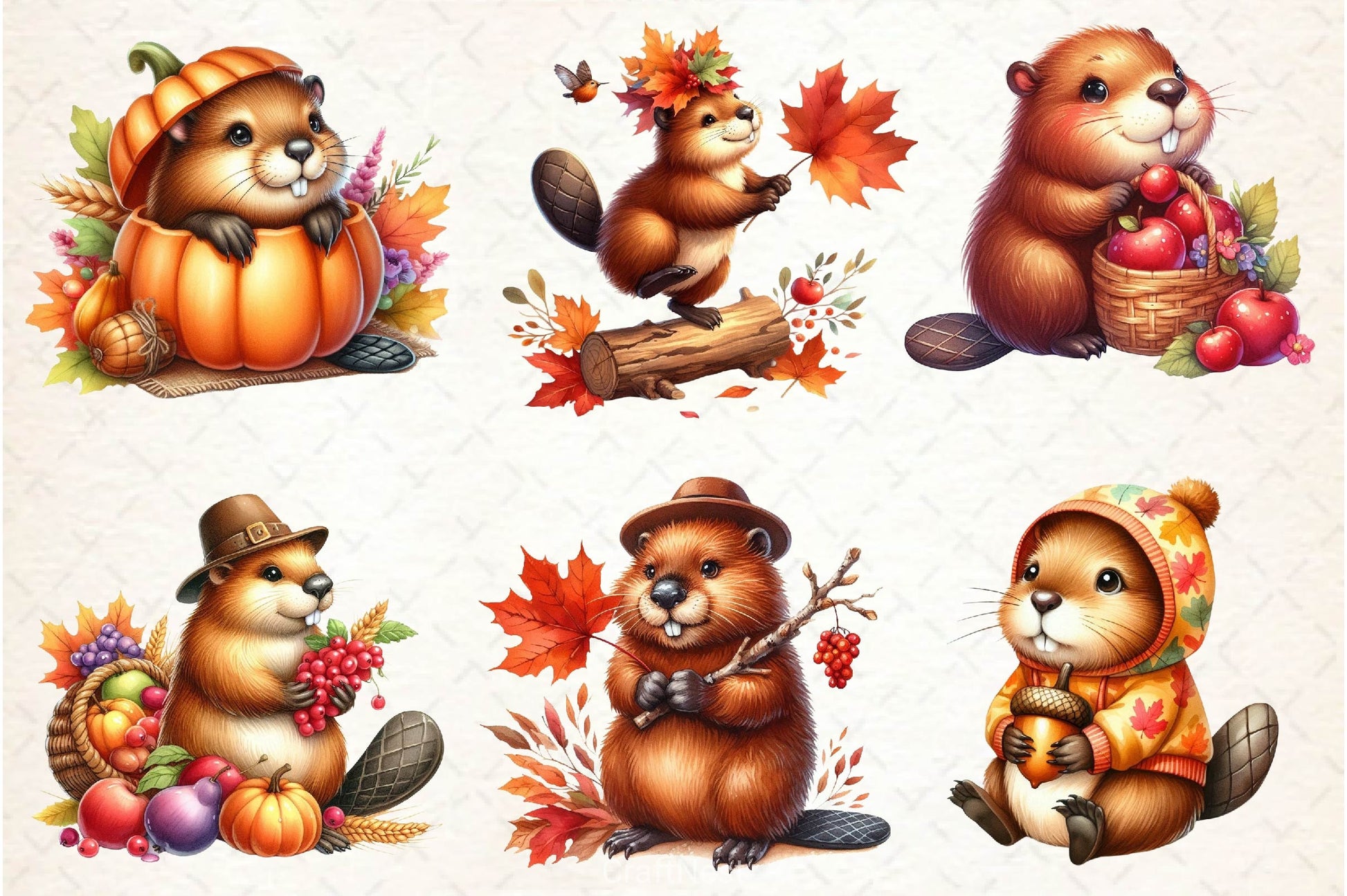 Autumn Cute Beaver Clipart Bundle 2 - CraftNest - Digital Crafting and Art