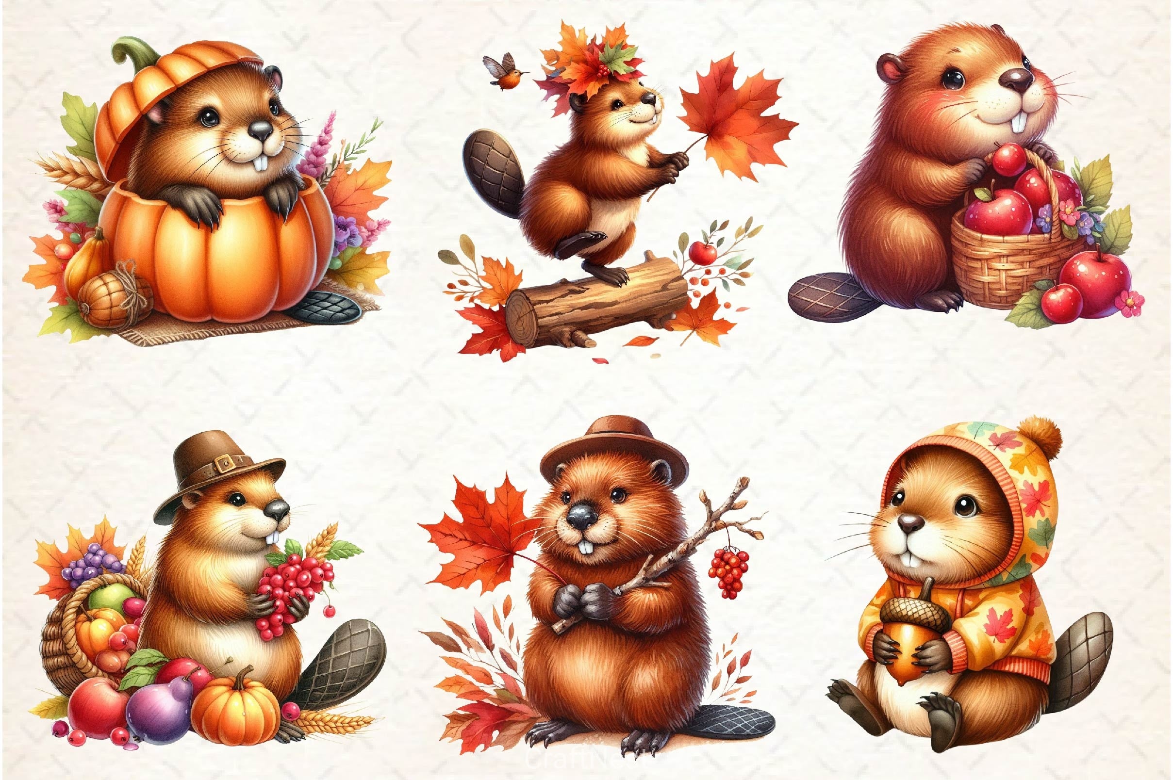 Autumn Cute Beaver Clipart Bundle 2 - CraftNest - Digital Crafting and Art