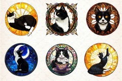 Round Stained Glass Tuxedo Cat Clipart Bundle 2 - CraftNest - Digital Crafting and Art