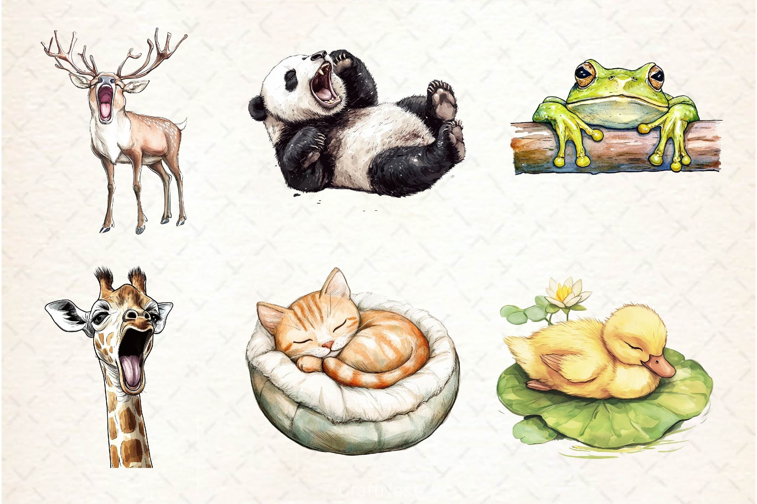 Tired Sleepy Animals Clipart Bundle - CraftNest - Digital Crafting and Art