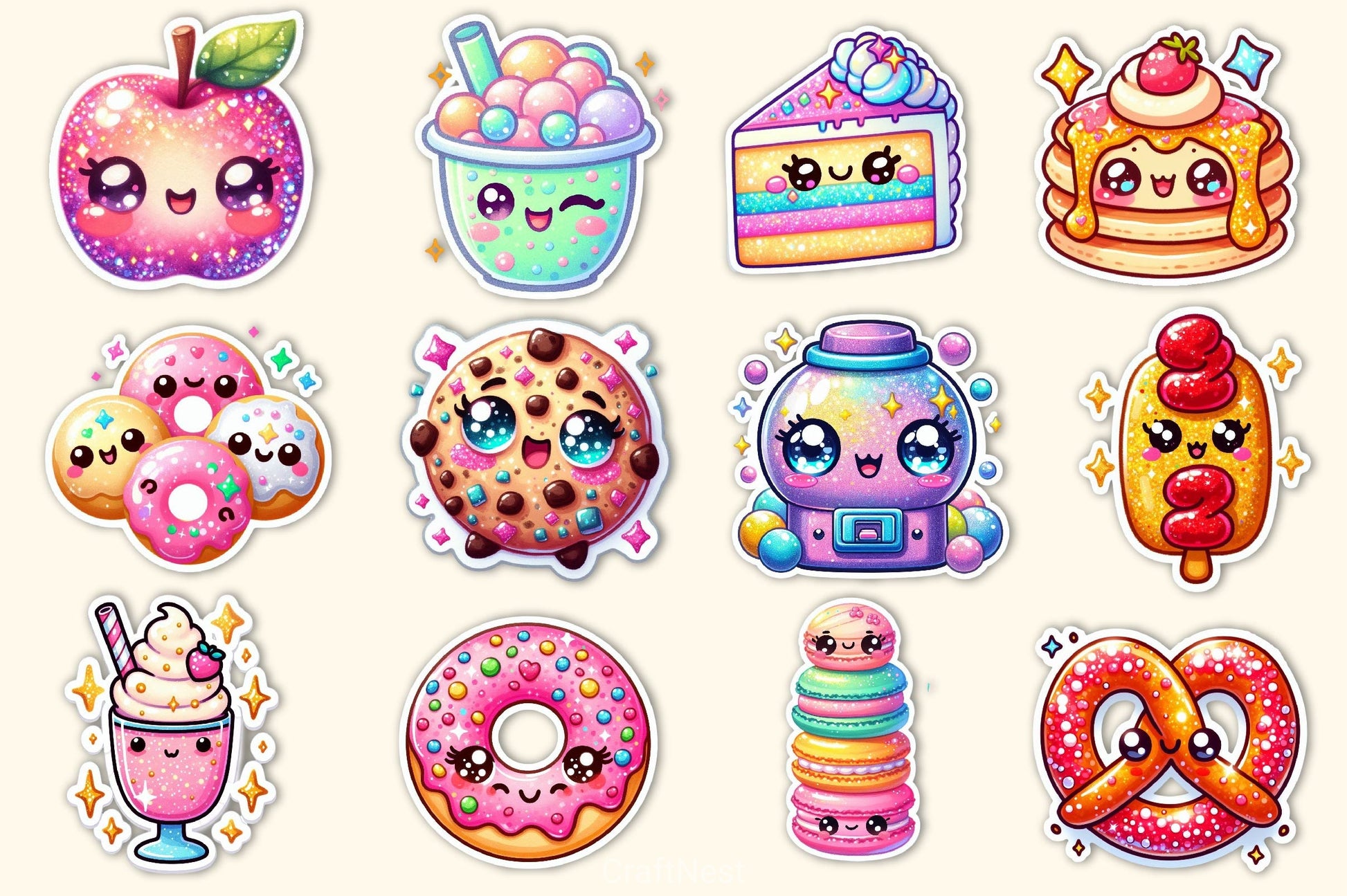 Kawaii Glitter Food Clipart Bundle - CraftNest - Digital Crafting and Art