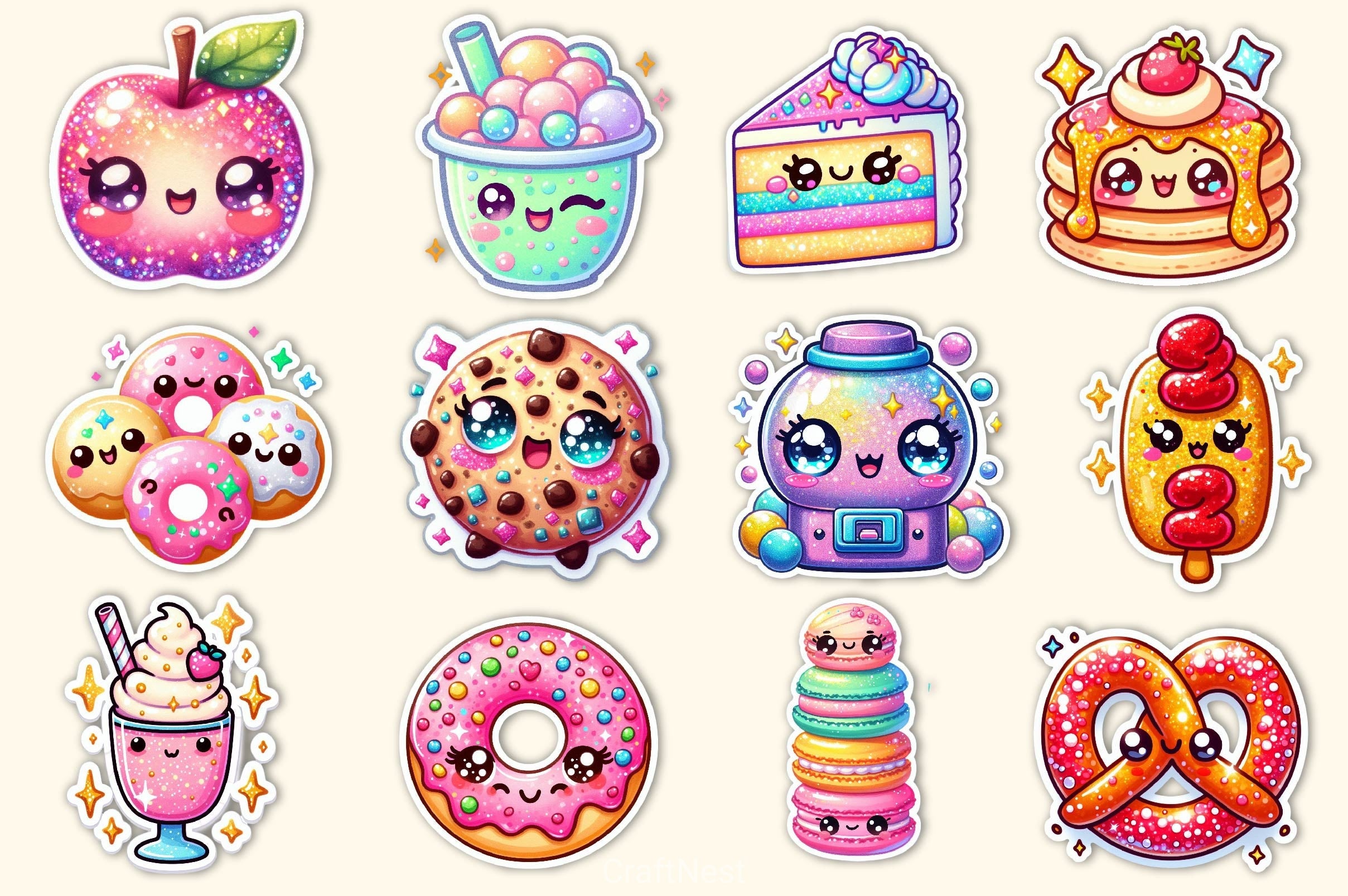 Kawaii Glitter Food Clipart Bundle - CraftNest - Digital Crafting and Art