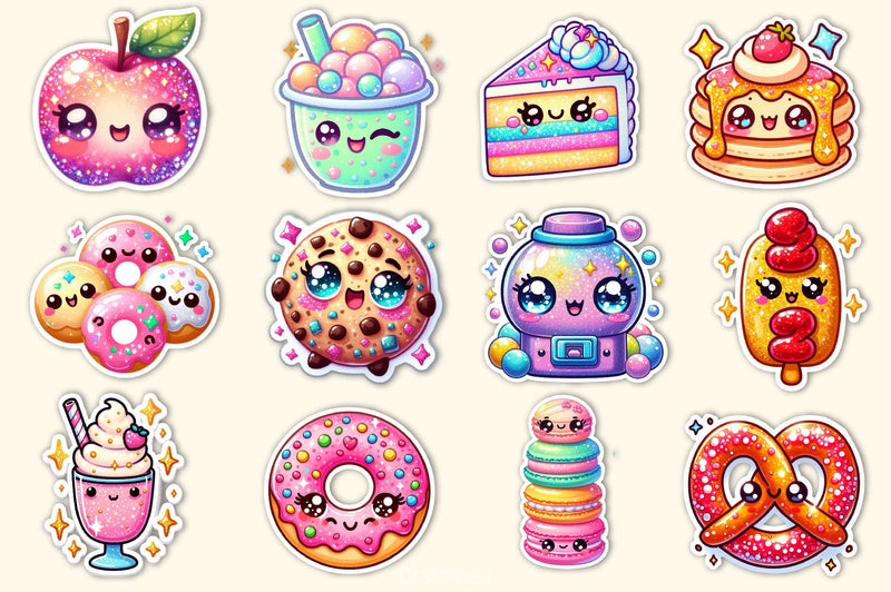 Kawaii Glitter Food Clipart Bundle - CraftNest - Digital Crafting and Art
