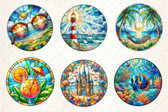 Round Stained Glass Summer Clipart Bundle 6 - CraftNest - Digital Crafting and Art