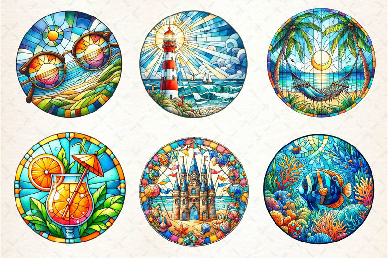 Round Stained Glass Summer Clipart Bundle 6 - CraftNest - Digital Crafting and Art