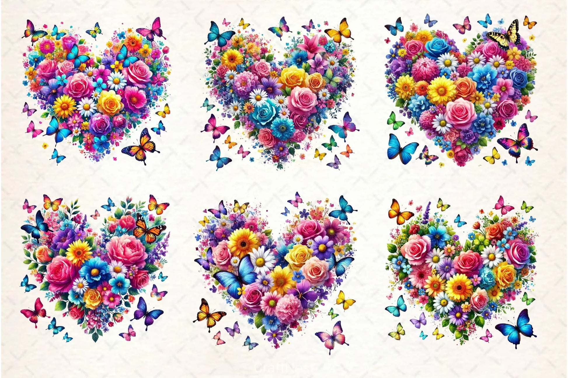 Spring Flowers Heart With Butterflies Clipart Bundle - CraftNest - Digital Crafting and Art