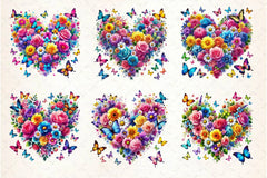 Spring Flowers Heart With Butterflies Clipart Bundle - CraftNest - Digital Crafting and Art