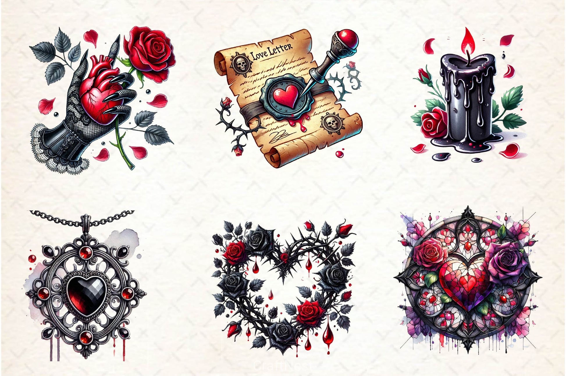 Love Gothic Valentines Day Clipart Bundle - CraftNest - Digital Crafting and Art