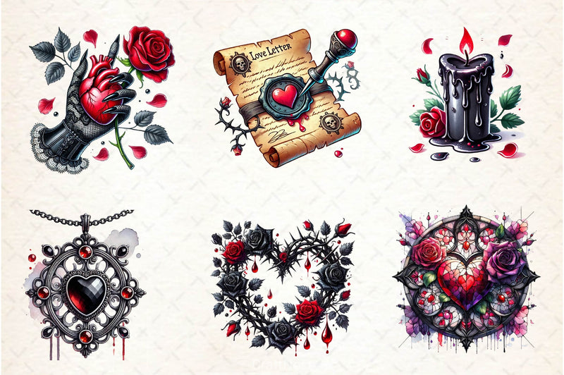 Love Gothic Valentines Day Clipart Bundle - CraftNest - Digital Crafting and Art