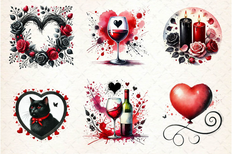 Black Valentine Clipart Bundle 3 - CraftNest - Digital Crafting and Art