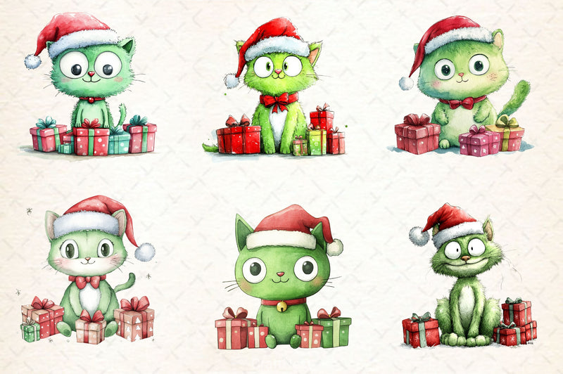 Christmas Green Cat Clipart Bundle - CraftNest - Digital Crafting and Art