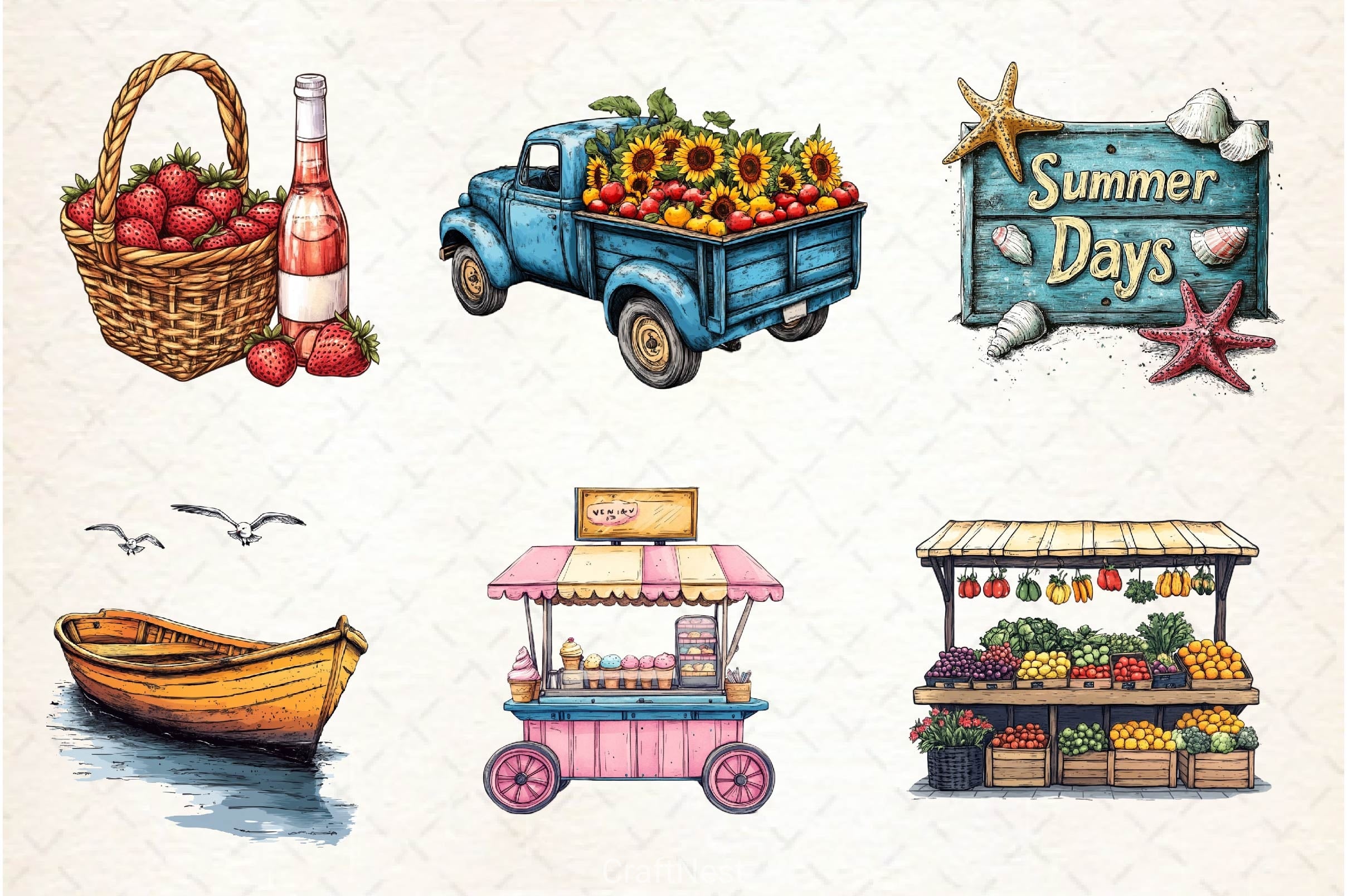 Vintage Summer Decorations Clipart Bundle 3 - CraftNest - Digital Crafting and Art