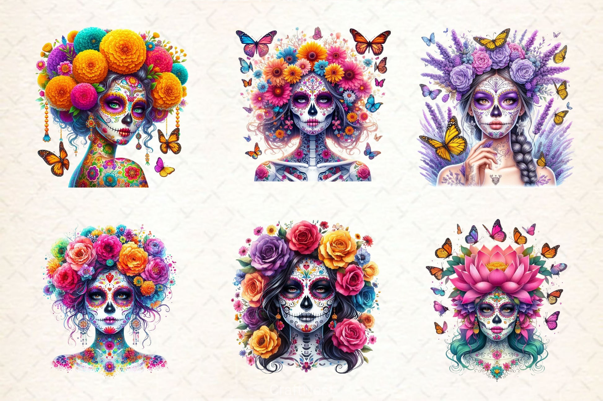 Flowers Sugar Skull Girl Clipart Bundle 2 - CraftNest - Digital Crafting and Art