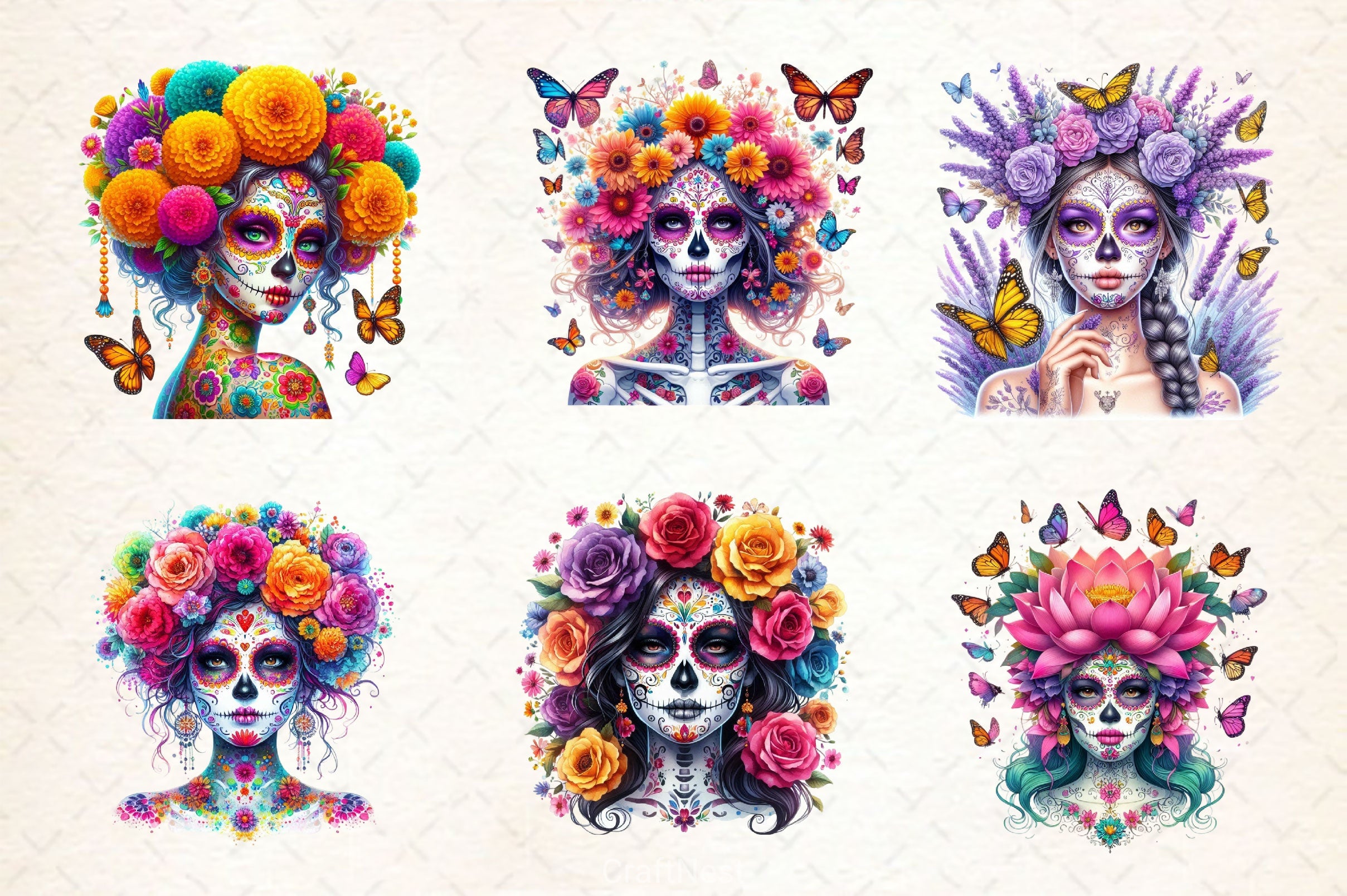 Flowers Sugar Skull Girl Clipart Bundle 2 - CraftNest - Digital Crafting and Art