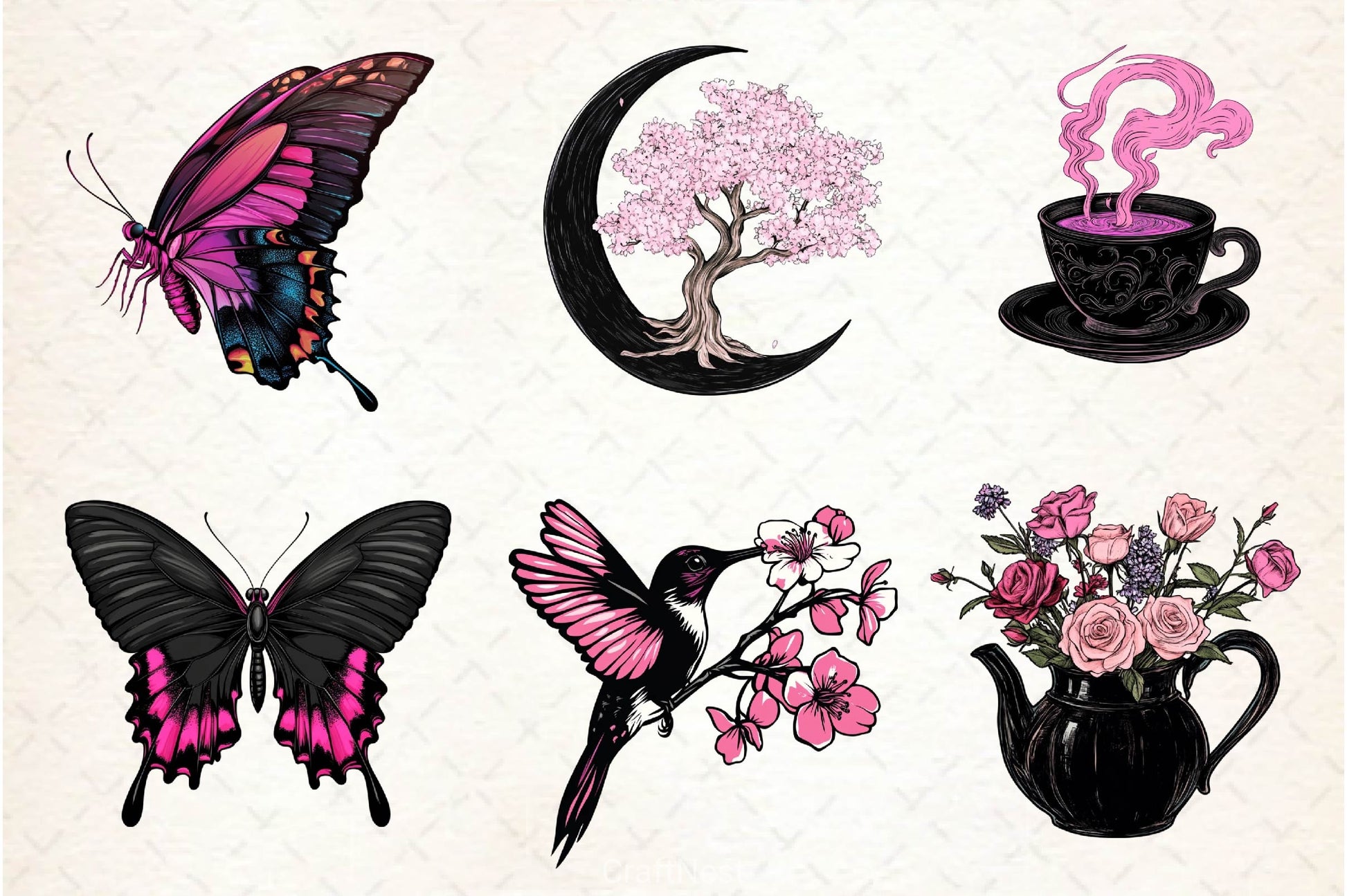 Black & Pink Spring Clipart Bundle 2 - CraftNest - Digital Crafting and Art