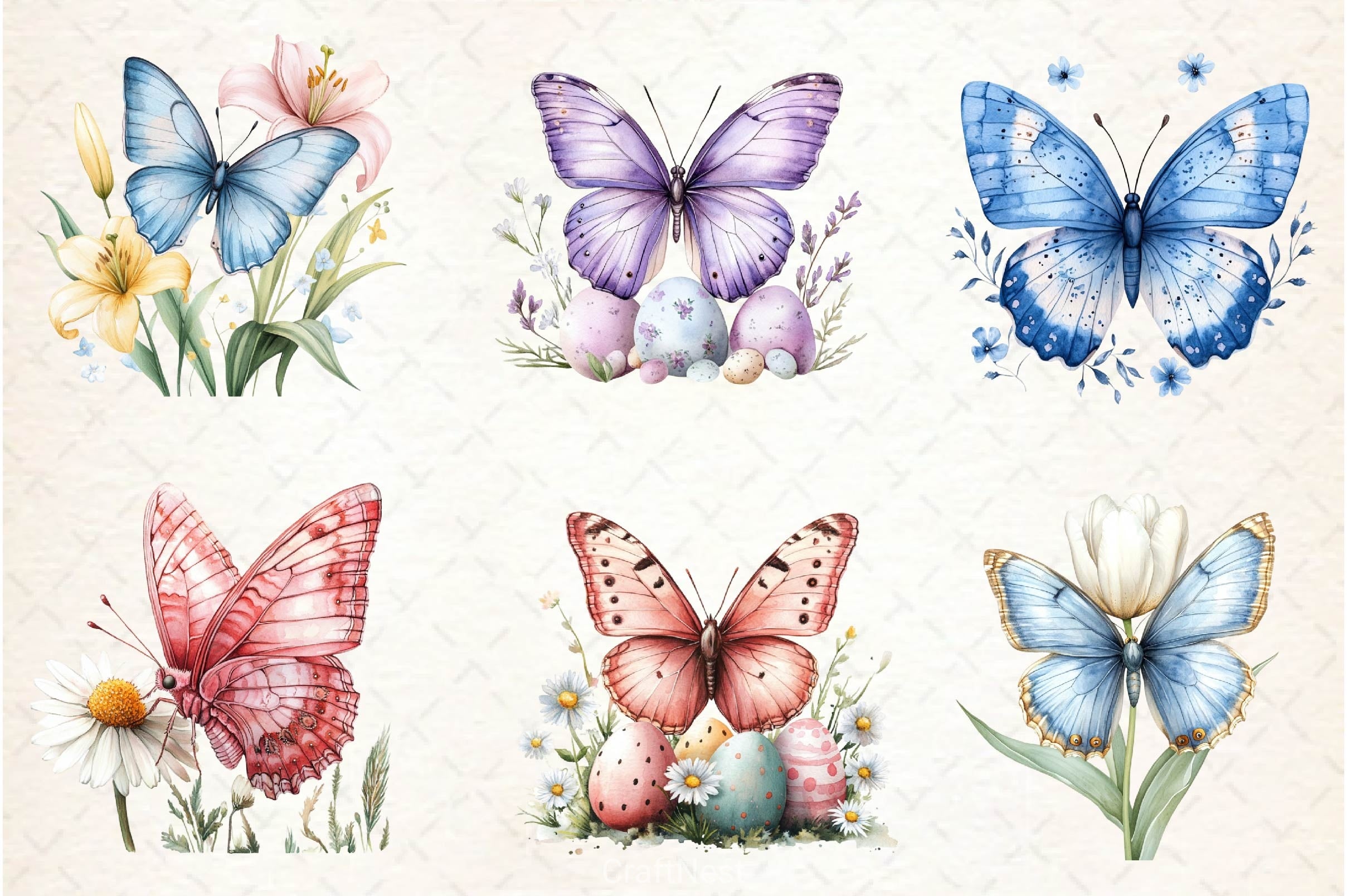 Pastel Easter Butterflies Clipart Bundle - CraftNest - Digital Crafting and Art