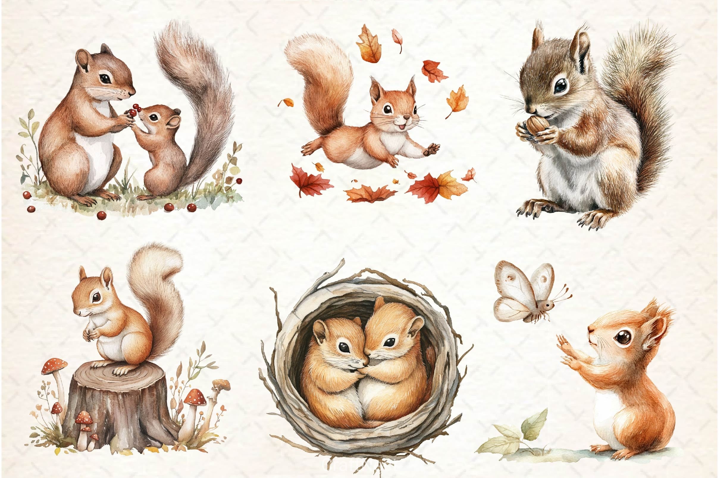 Squirrel Baby Clipart Bundle 2 - CraftNest - Digital Crafting and Art