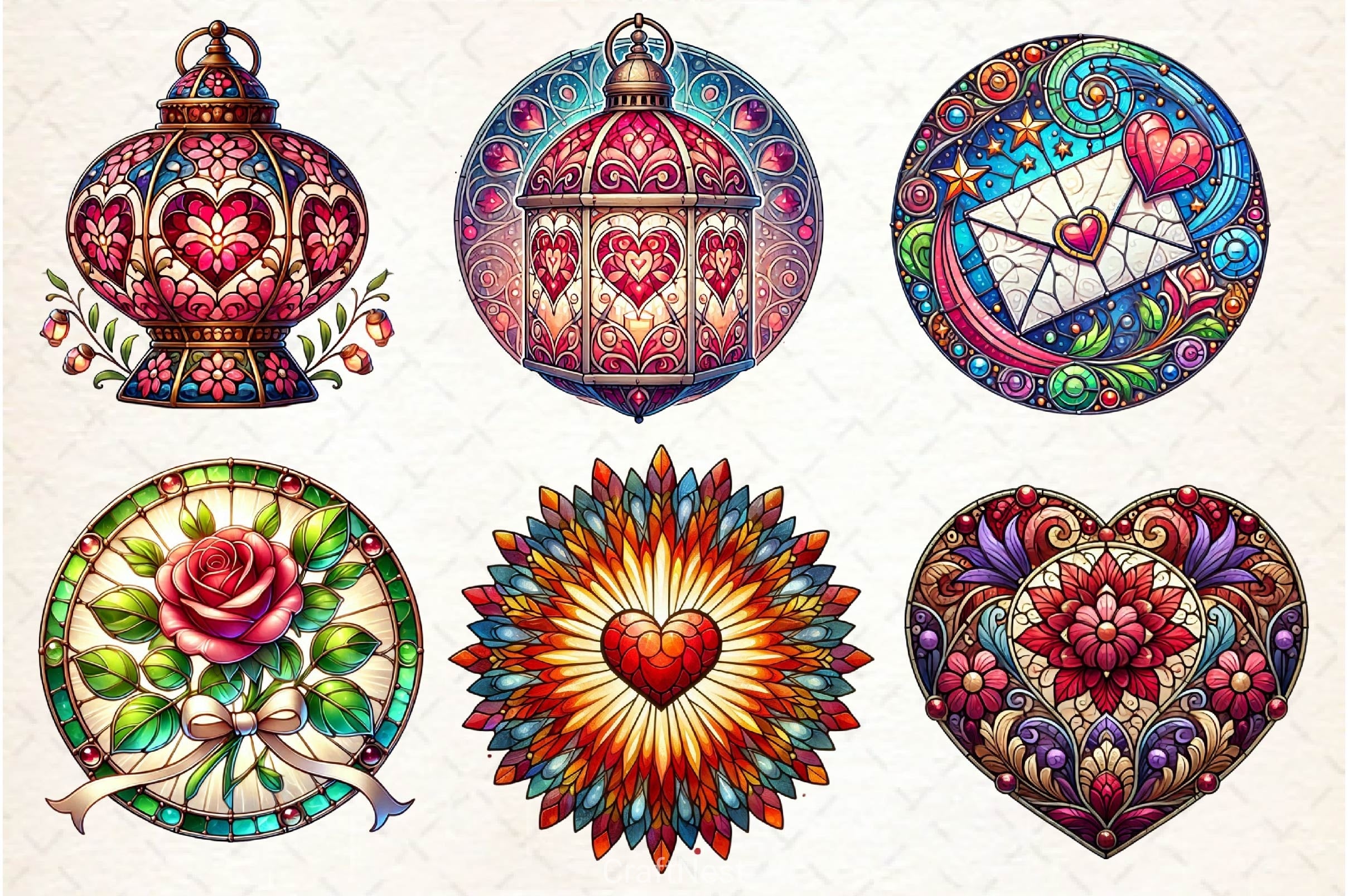 Valentines Day Stained Glass Clipart Bundle - CraftNest - Digital Crafting and Art