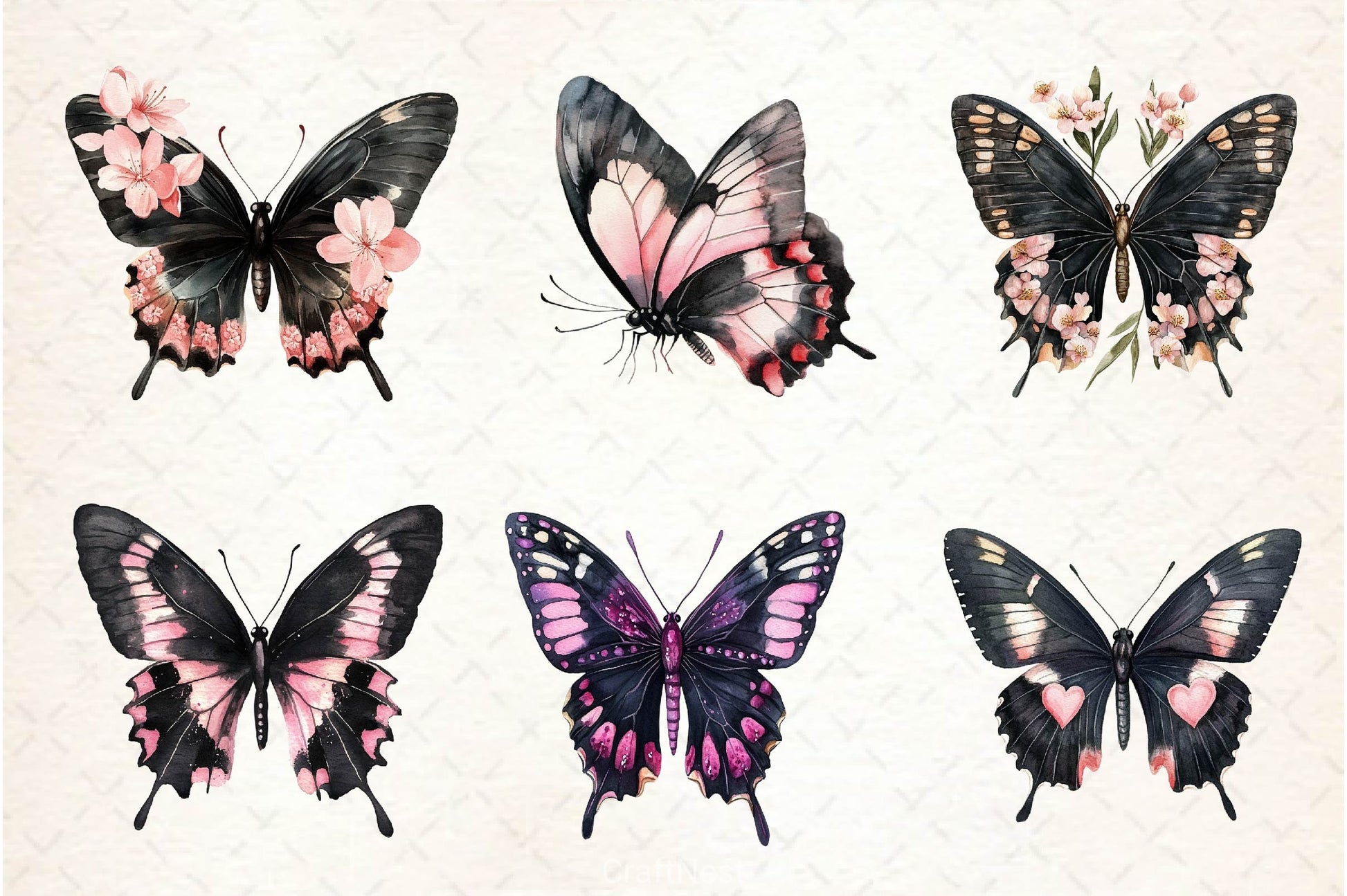 Black And Pink Butterfly Clipart Bundle - CraftNest - Digital Crafting and Art