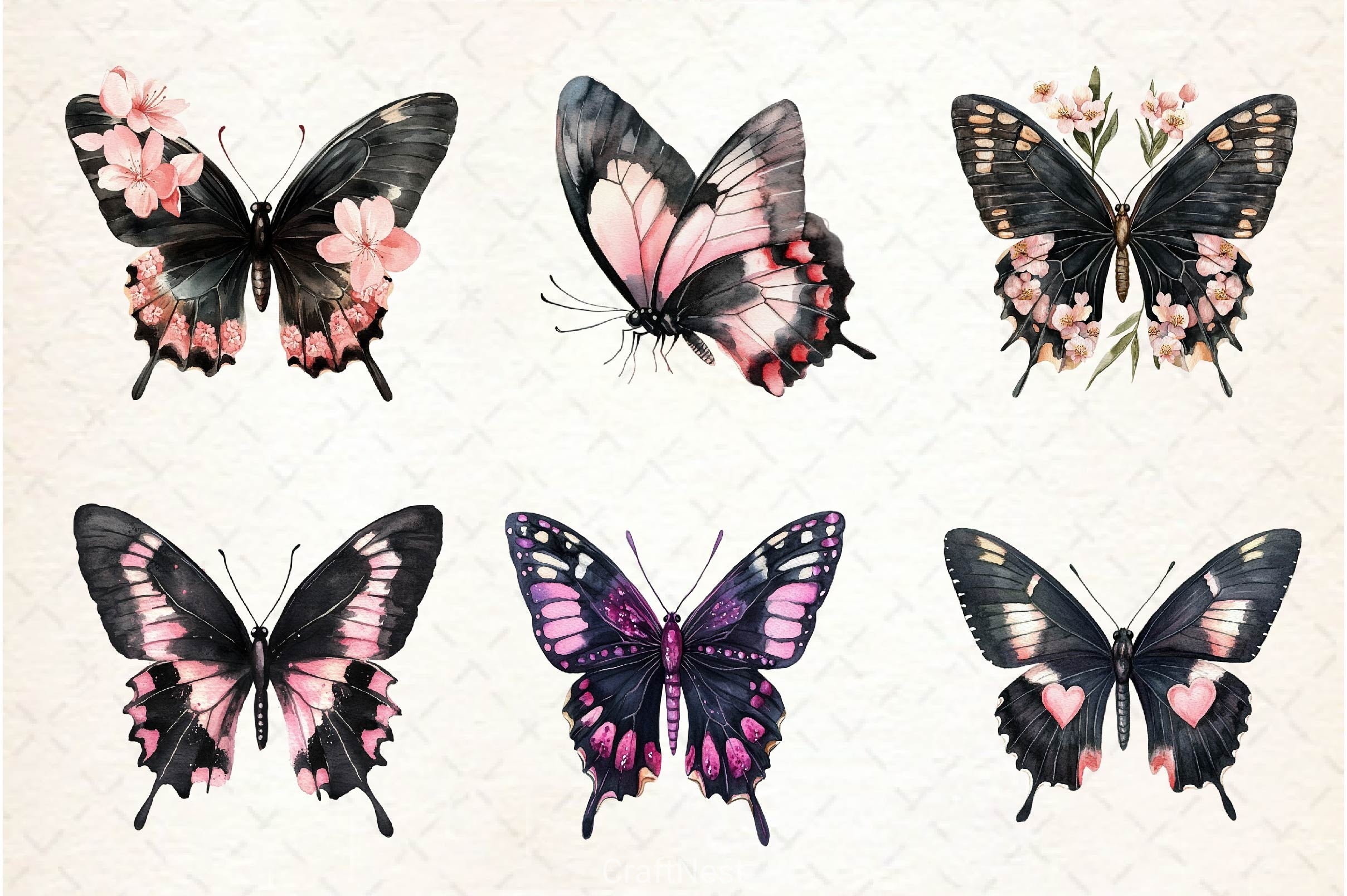 Black And Pink Butterfly Clipart Bundle - CraftNest - Digital Crafting and Art
