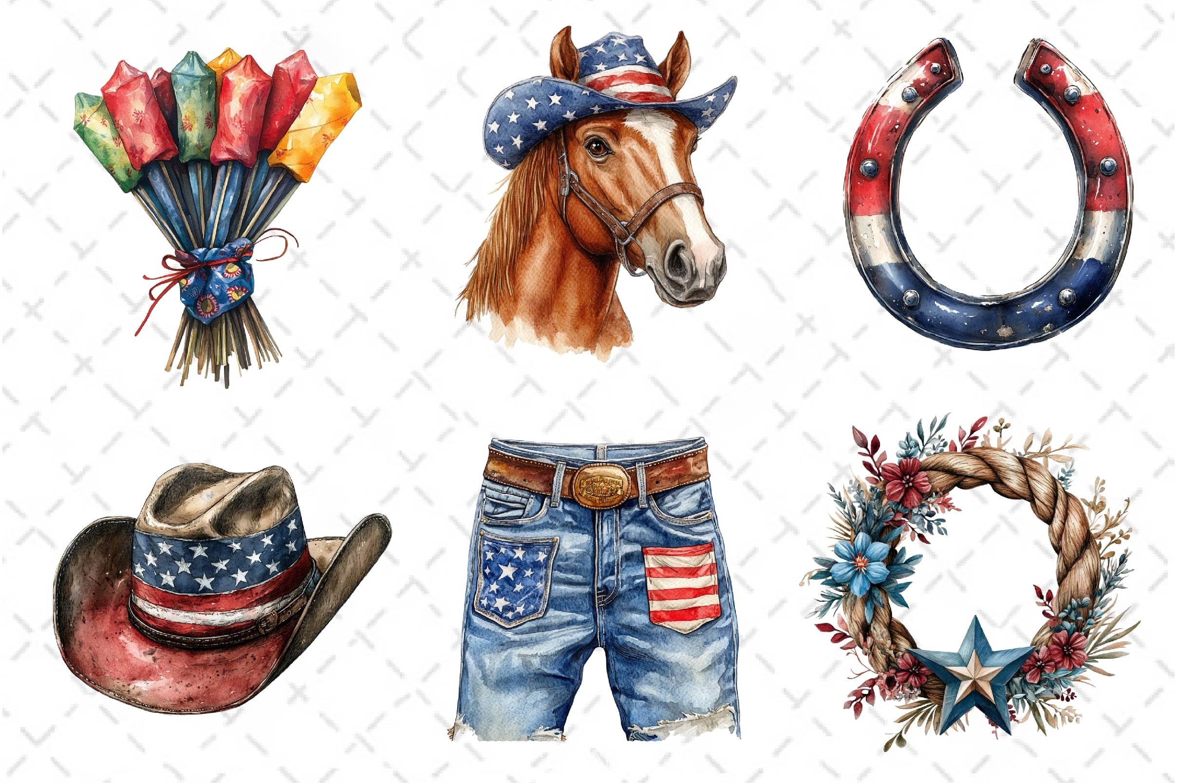 America Cowboy 4th Of July Clipart Bundle - CraftNest - Digital Crafting and Art