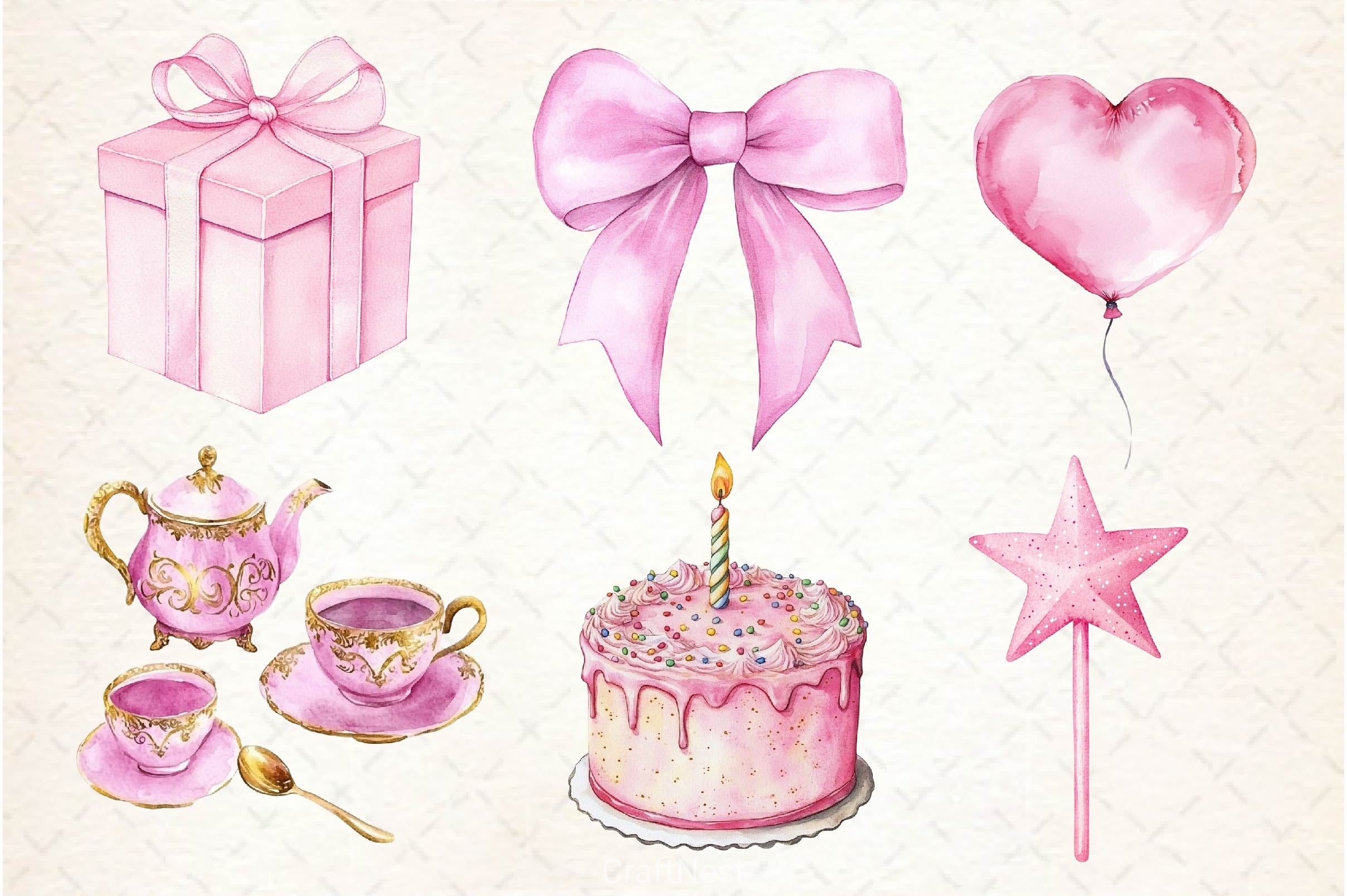 Pink Kids Birthday Clipart Bundle - CraftNest - Digital Crafting and Art
