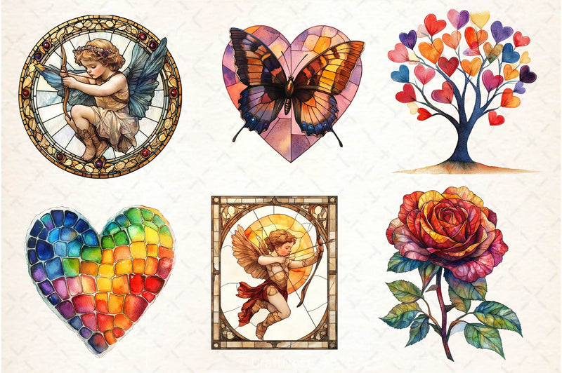 Stained Glass Valentines Clipart Bundle - CraftNest - Digital Crafting and Art
