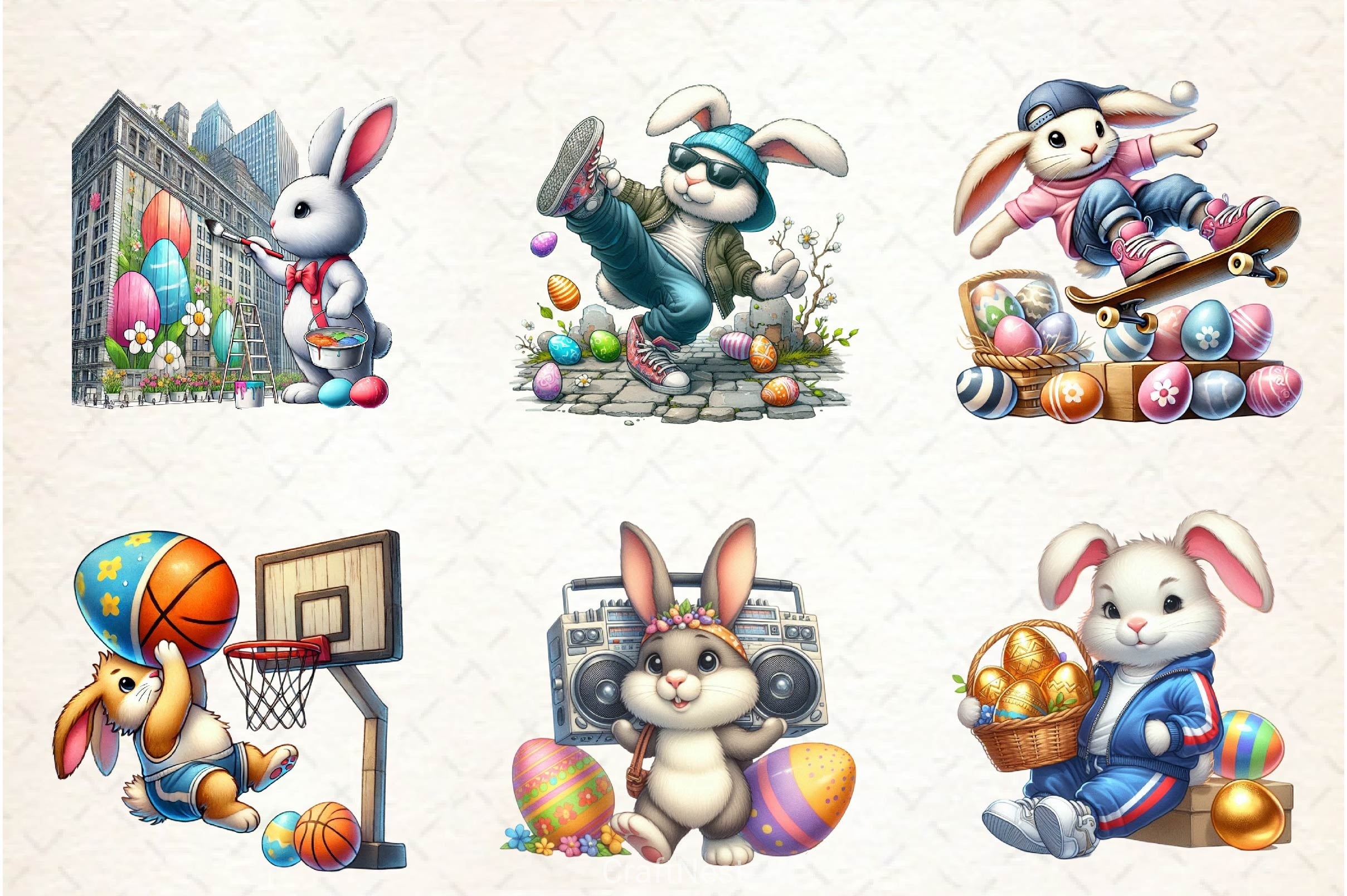 Hip Hop Bunny Easter Urban Clipart Bundle - CraftNest - Digital Crafting and Art