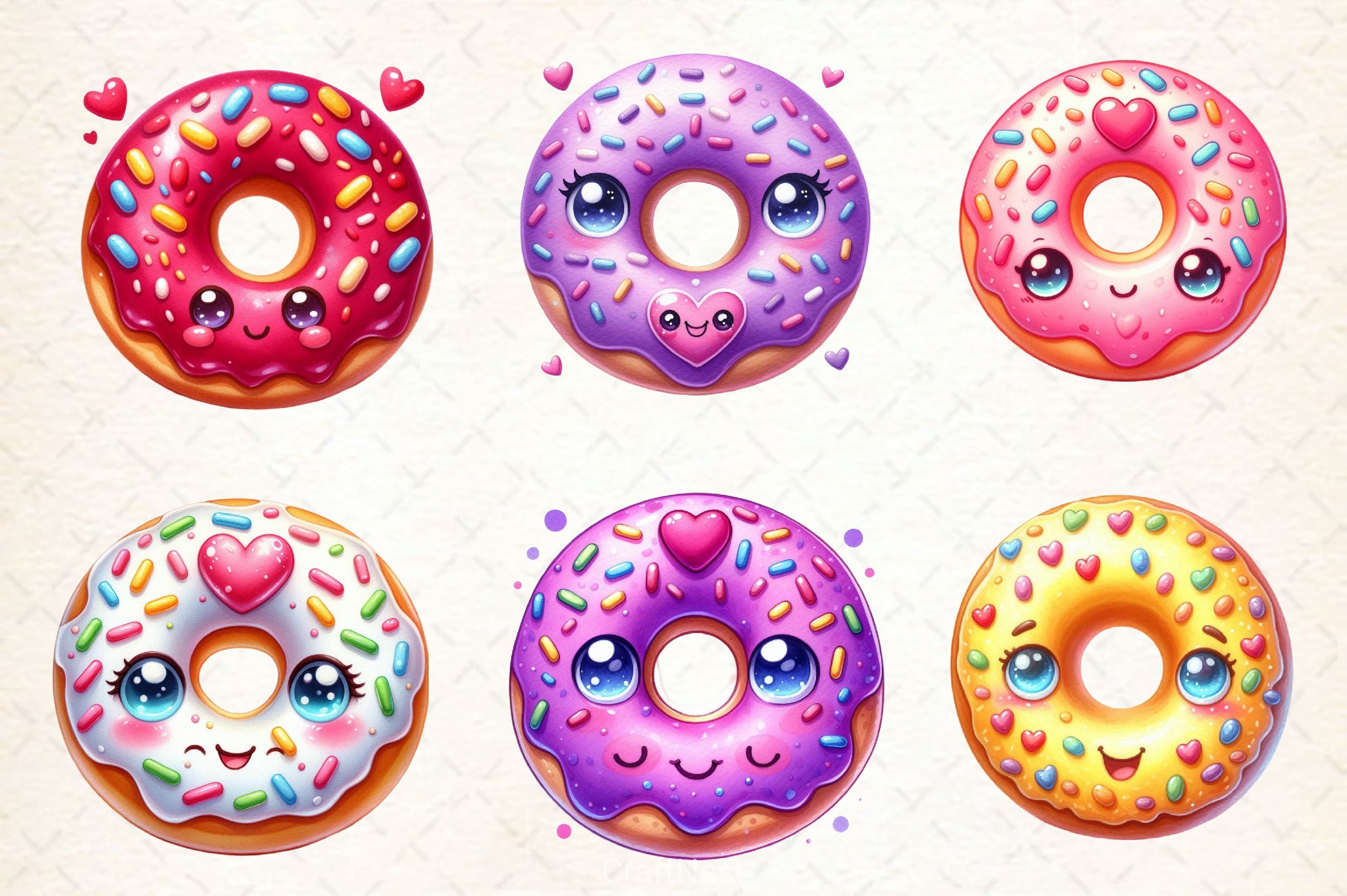 Kawaii Cute Donut Clipart Bundle 2 - CraftNest - Digital Crafting and Art
