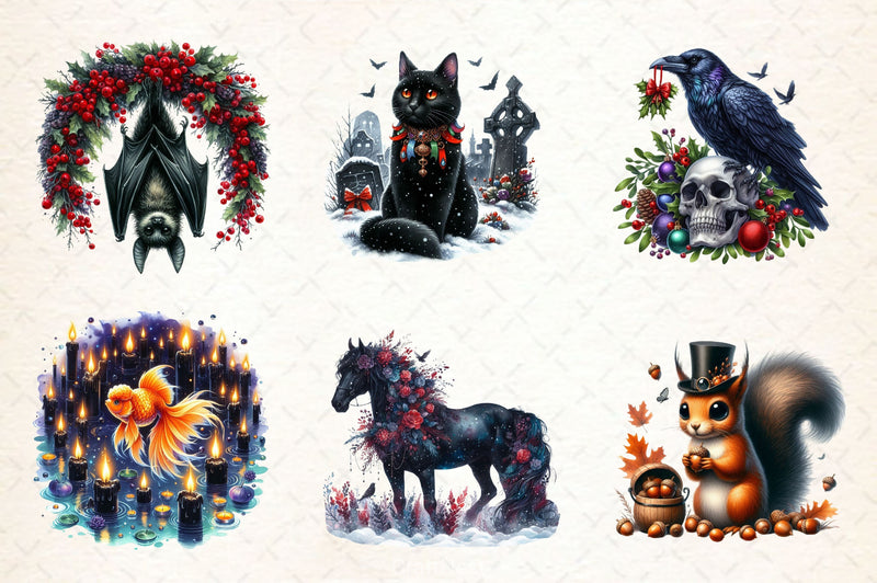 Christmas Gothic Animals Clipart Bundle 2 - CraftNest - Digital Crafting and Art