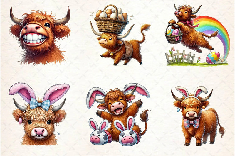 Easter Highland Cow Clipart Bundle 4 - CraftNest - Digital Crafting and Art