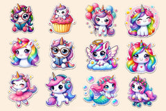 Kawaii Cute Unicorn Stickers Sticker Clipart Bundle - CraftNest - Digital Crafting and Art