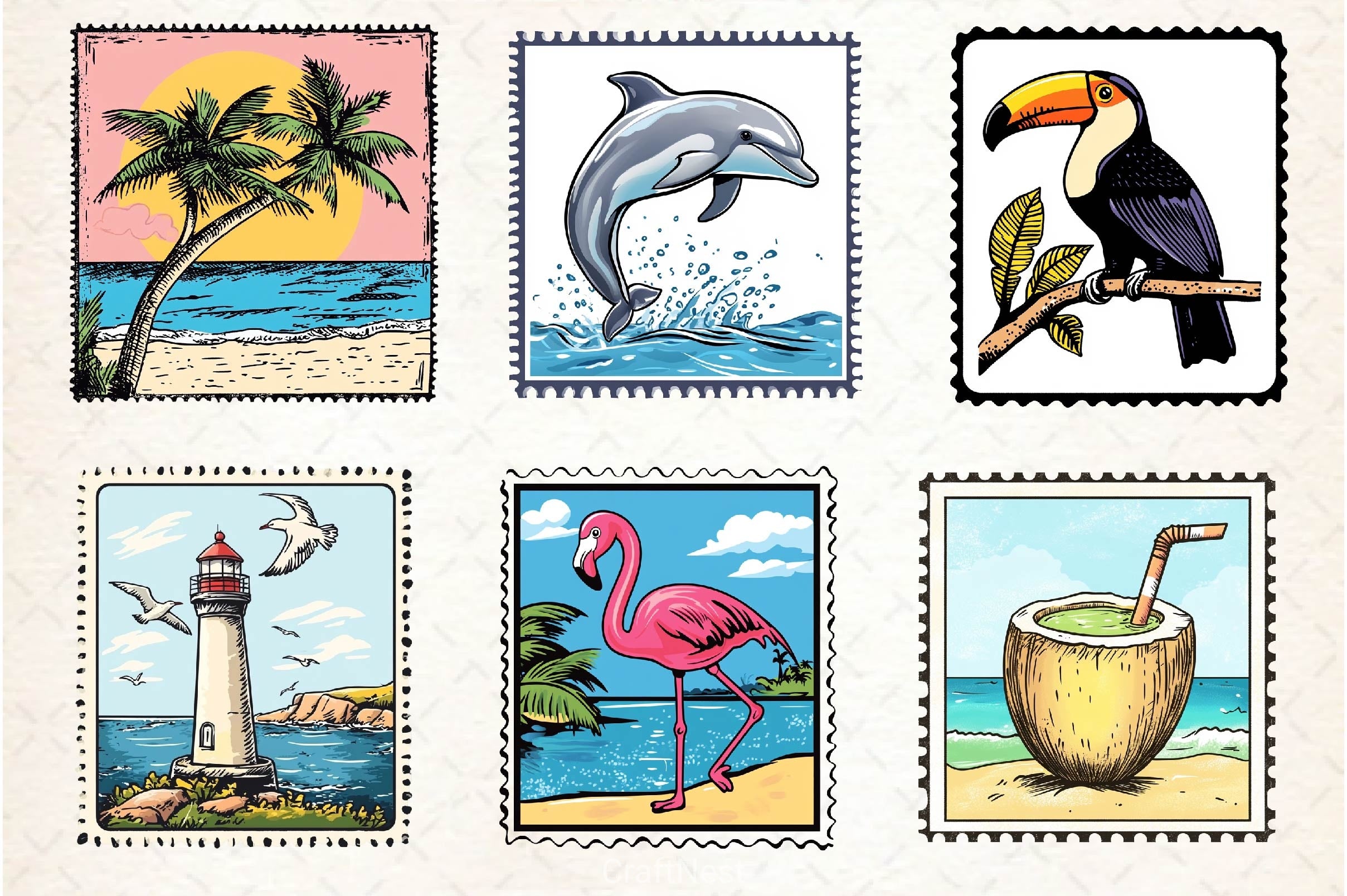 Summer Postage Stamp Clipart Bundle 2 - CraftNest - Digital Crafting and Art